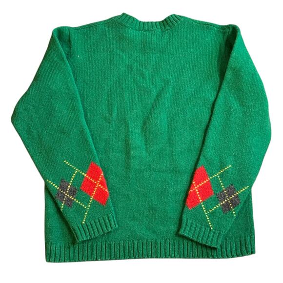 Vintage Green Argyle Crewneck Sweater Size Small 100% Shetland Wool Pullover - Picture 5 of 5